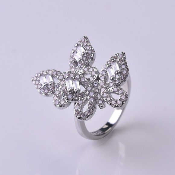 NEW 925 Silver Diamond Double Butterfly Ring - Picture 11 of 14